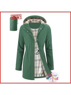 Waterproof Long Rain Jacket Packable Hooded Raincoat